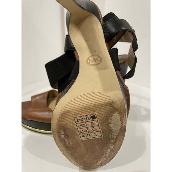 Michael Kors Size 8.5M Black Ankle Strap Brown Open Toe Heels - Picture 4 of 6